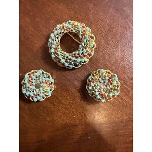 Vintage Sara Coventry Wreath‎ Brooch Pin and Matching Clip-On Earings